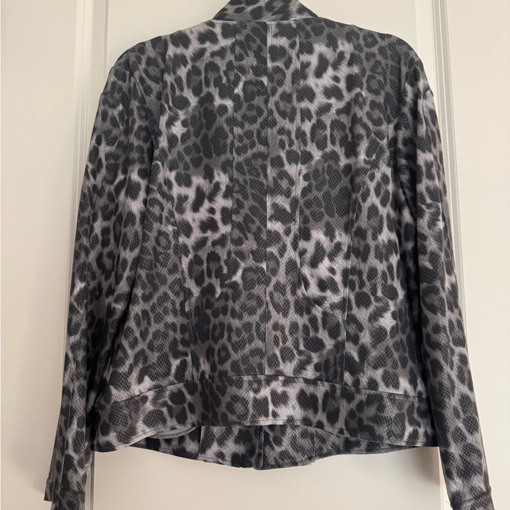 CLARA SUNWOO  Liquid Leather Gray Blazer with Leopard Print - Picture 3 of 5